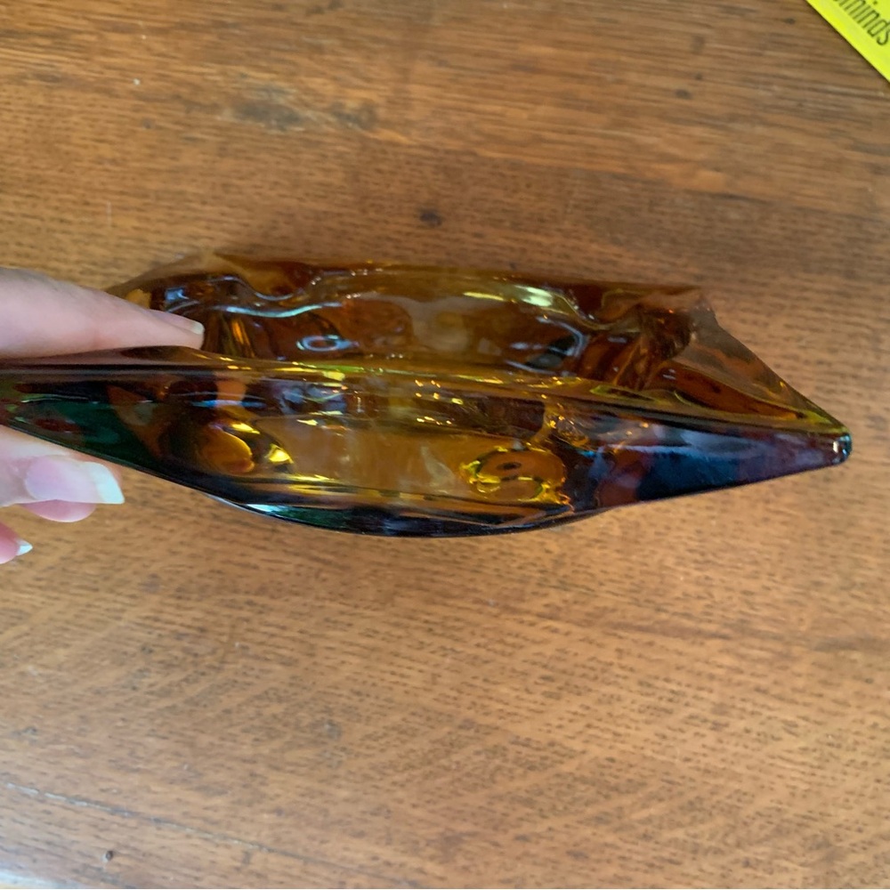 Mid Century Modern MCM Vintage Amber Glass Ash Tray - Picture 4 of 5